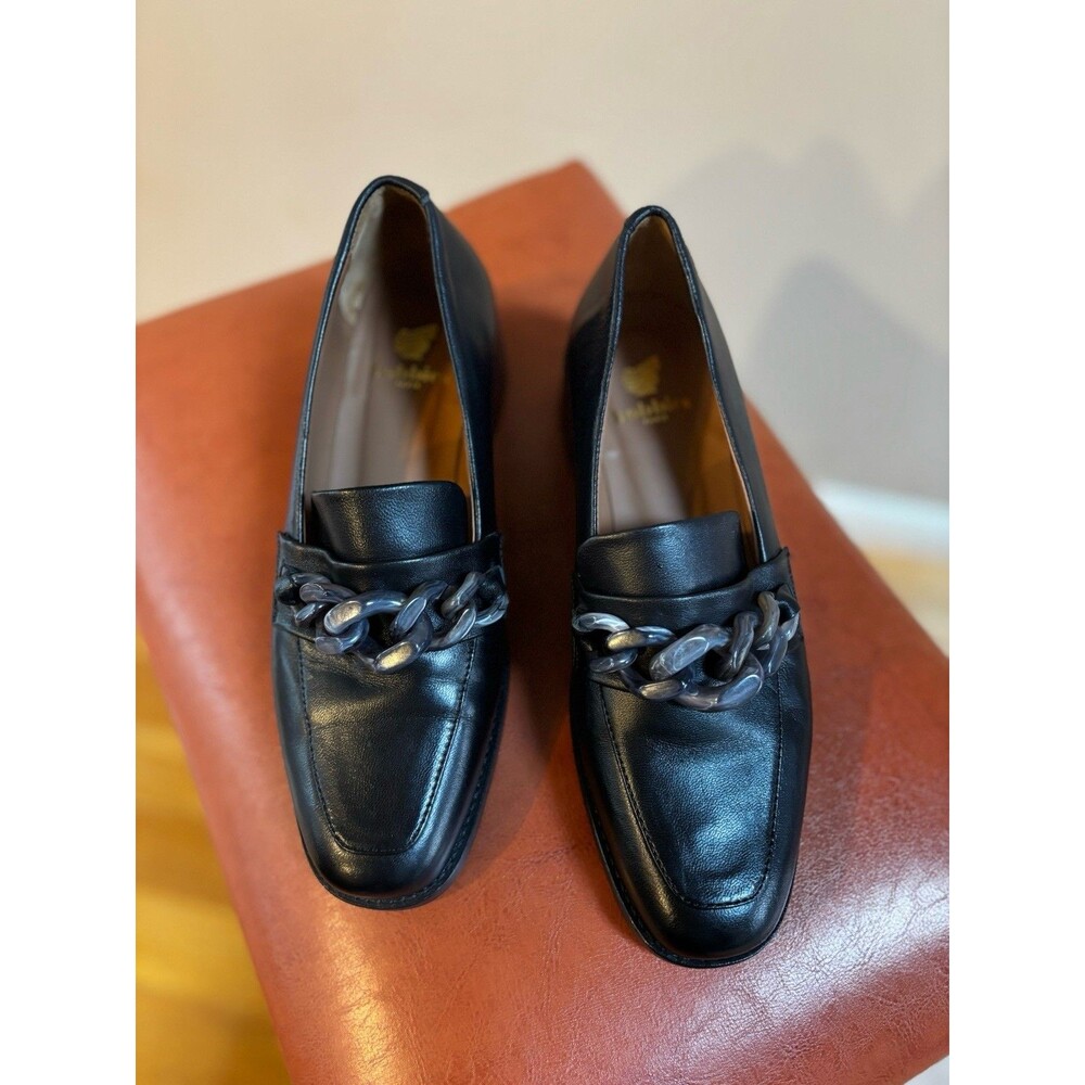 Women’s Bobbies of Paris Black Leather Loafers Chain Link Accent Size 37 EUC 6.5